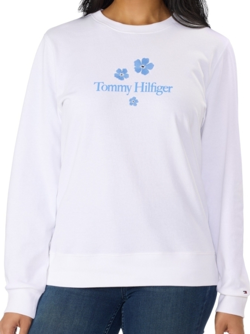 Tommy Hilfiger White Crewneck Sweatshirt with Blue Floral Logo